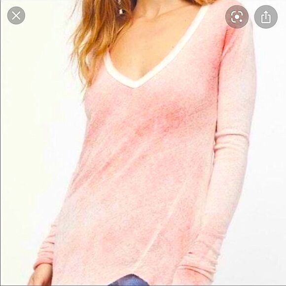 Free People We the Free Long Sleeve Peachy Salmon Color Tunic Tee NWOT x-small - Picture 3 of 13